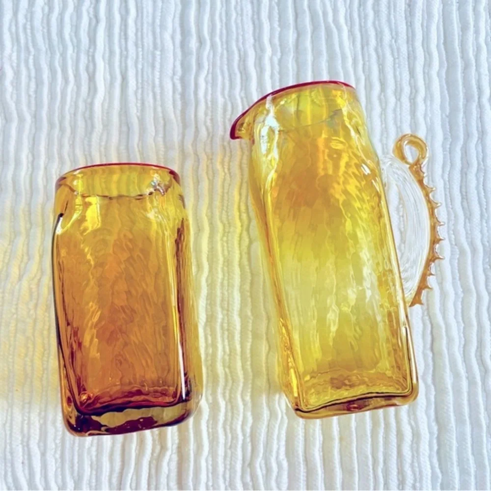 Hand Blown Mini Glass‎ Vases !! Gorgeous Amber Color with Reddish Pink Lip